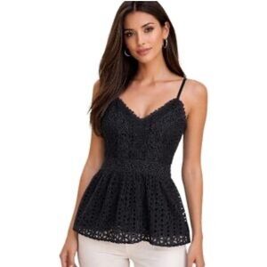 Japna Black Eyelet Boho Women’s Tank Top NWT Size Large 100% Cotton